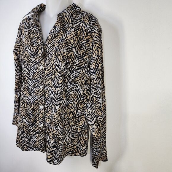 Chico's Shirt Womens Size 2 Large Button Up Cheetah Animal Print No Iron Cotton - Picture 5 of 9